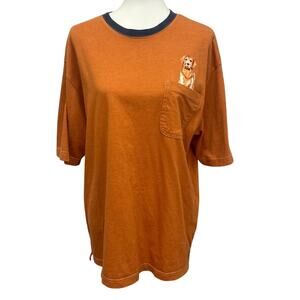 Hand Printed Upcycled Mens Large Golden Retriever Dog Crew Neck Tee Shirt